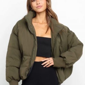 Startseite 20 Kurze Damen Puffer Jacke mit Stehkragen