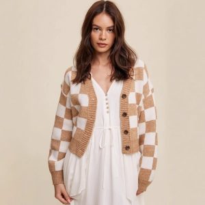 Sale 34 Modischer Cardigan Schachbrettmuster