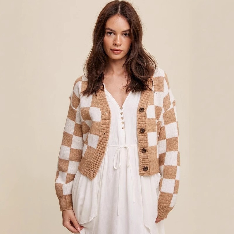 Modischer Cardigan Schachbrettmuster 1 Modischer Cardigan Schachbrettmuster