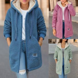 Lange Teddyfleece Kapuzenjacke