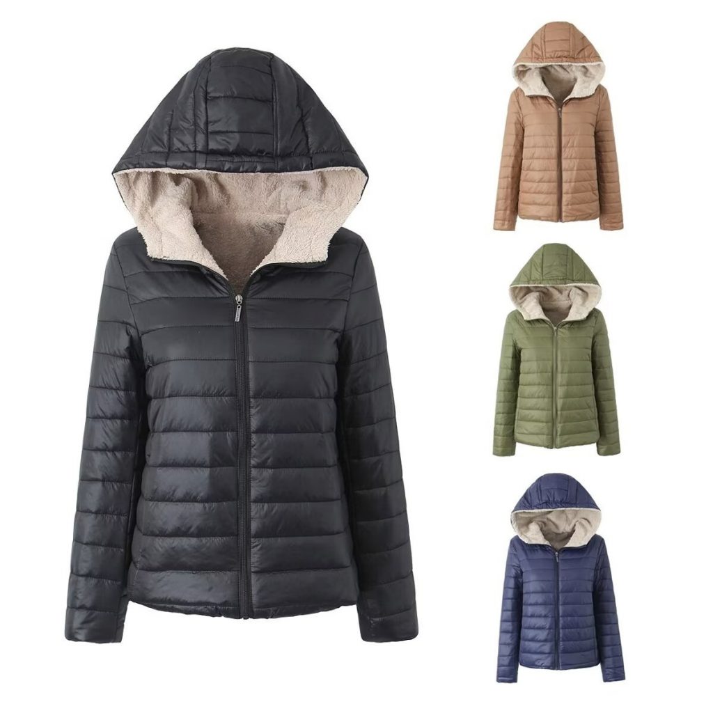 Gefütterte Damen Steppjacke mit Kapuze